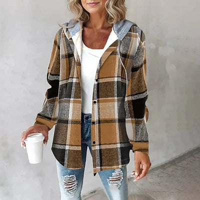 Hoodie Jacket - Oversized - Button-Up - Plaid Jacket - Women's Clothing-Grace Aura