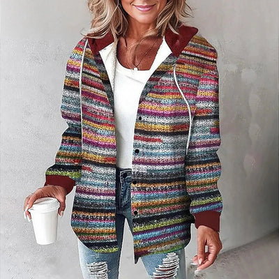 Hoodie Jacket - Oversized - Button-Up - Plaid Jacket - Women's Clothing-Grace Aura
