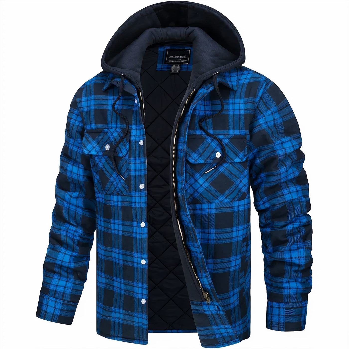 Hoodie Jacket - Plaid - Quilted Liner - Zip-Up Hoodie - Men's Jacket-Grace Aura