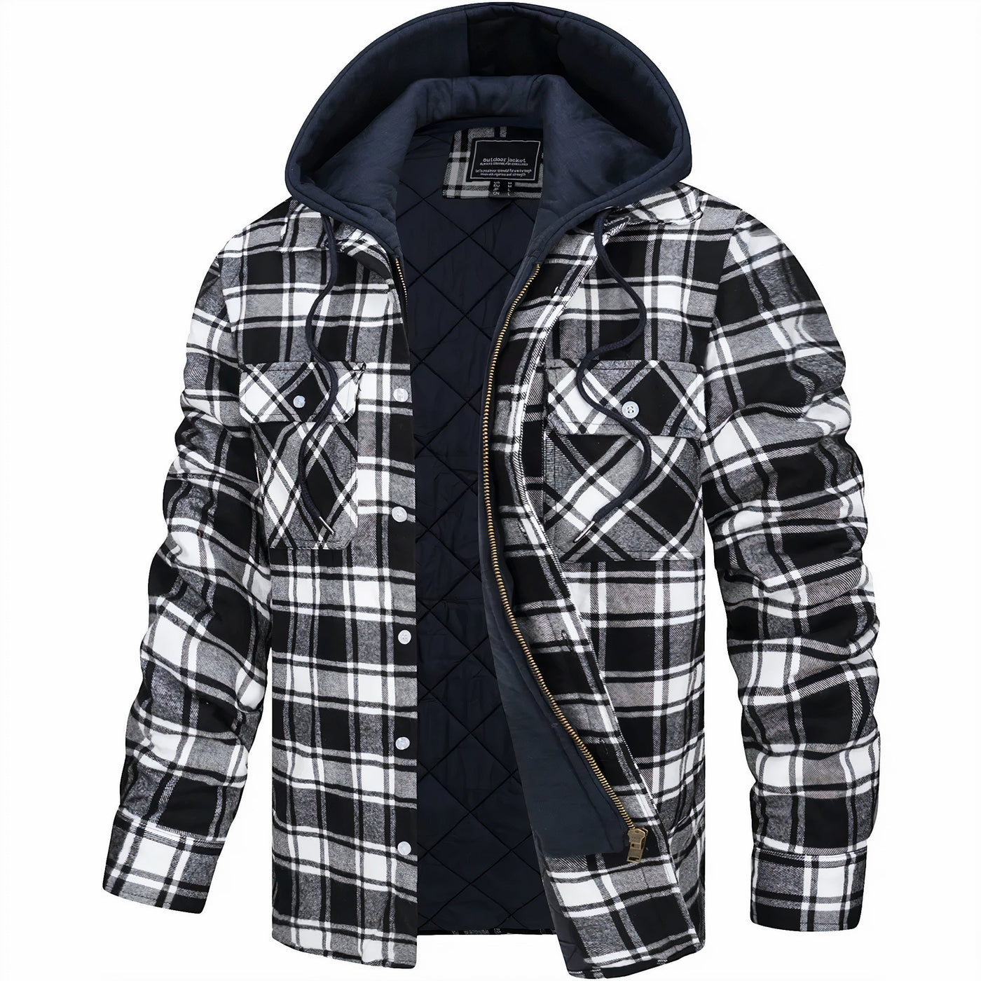Hoodie Jacket - Plaid - Quilted Liner - Zip-Up Hoodie - Men's Jacket-Grace Aura