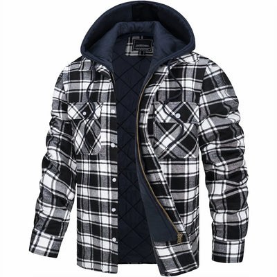 Hoodie Jacket - Plaid - Quilted Liner - Zip-Up Hoodie - Men's Jacket-Grace Aura