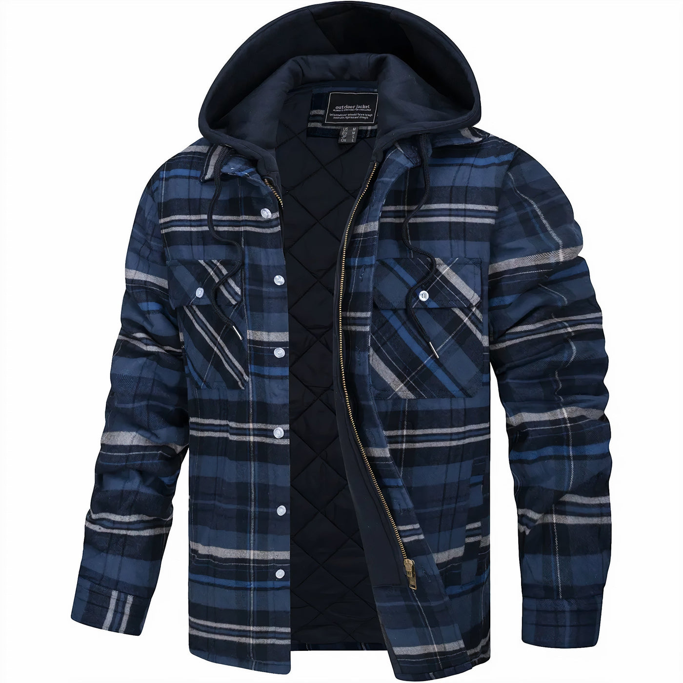 Hoodie Jacket - Plaid - Quilted Liner - Zip-Up Hoodie - Men's Jacket-Grace Aura