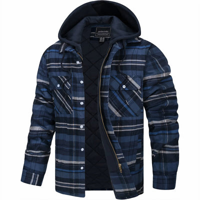 Hoodie Jacket - Plaid - Quilted Liner - Zip-Up Hoodie - Men's Jacket-Grace Aura