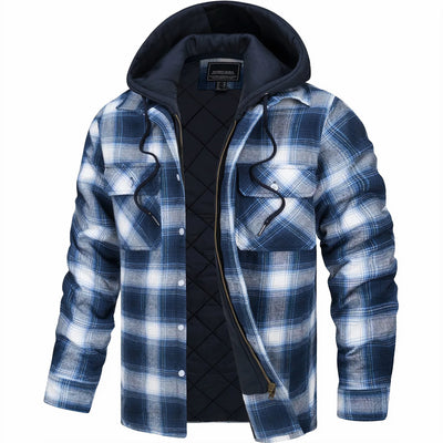 Hoodie Jacket - Plaid - Quilted Liner - Zip-Up Hoodie - Men's Jacket-Grace Aura