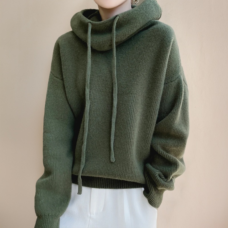 Hoodie Sweater - Women's Oversized High Neck Knitted Hoodie Jumper-Grace Aura