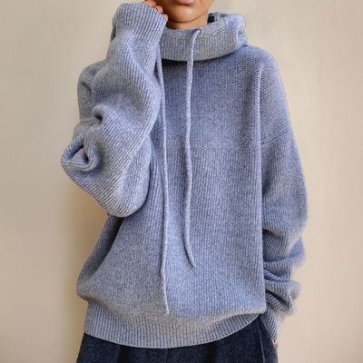 Hoodie Sweater - Women's Oversized High Neck Knitted Hoodie Jumper-Grace Aura
