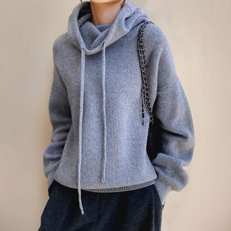 Hoodie Sweater - Women's Oversized High Neck Knitted Hoodie Jumper-Grace Aura