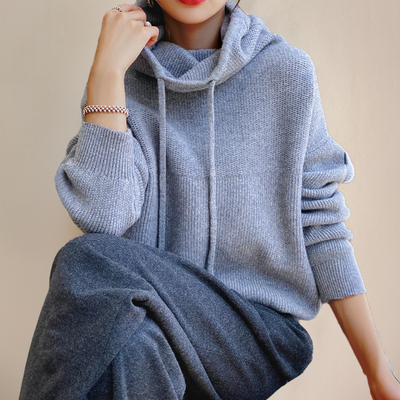 Hoodie Sweater - Women's Oversized High Neck Knitted Hoodie Jumper-Grace Aura