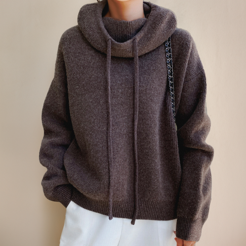 Hoodie Sweater - Women's Oversized High Neck Knitted Hoodie Jumper-Grace Aura