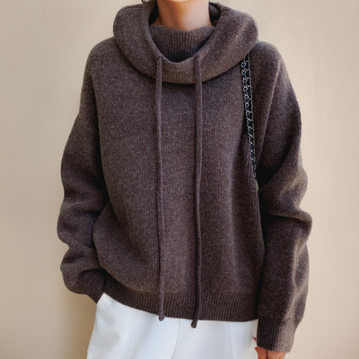 Hoodie Sweater - Women's Oversized High Neck Knitted Hoodie Jumper-Grace Aura