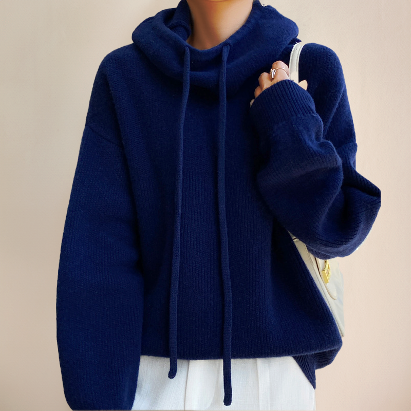 Hoodie Sweater - Women's Oversized High Neck Knitted Hoodie Jumper-Grace Aura
