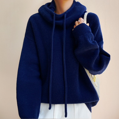 Hoodie Sweater - Women's Oversized High Neck Knitted Hoodie Jumper-Grace Aura