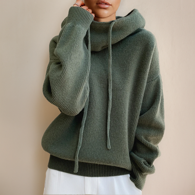 Hoodie Sweater - Women's Oversized High Neck Knitted Hoodie Jumper-Grace Aura