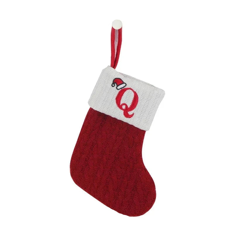 Initial Christmas Stocking | Custom | Red | Knitted Christmas Stocking | Personalized Christmas Stocking-Grace Aura
