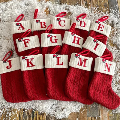 Initial Christmas Stocking | Custom | Red | Knitted Christmas Stocking | Personalized Christmas Stocking-Grace Aura