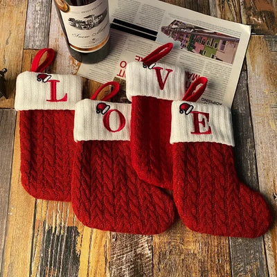 Initial Christmas Stocking | Custom | Red | Knitted Christmas Stocking | Personalized Christmas Stocking-Grace Aura