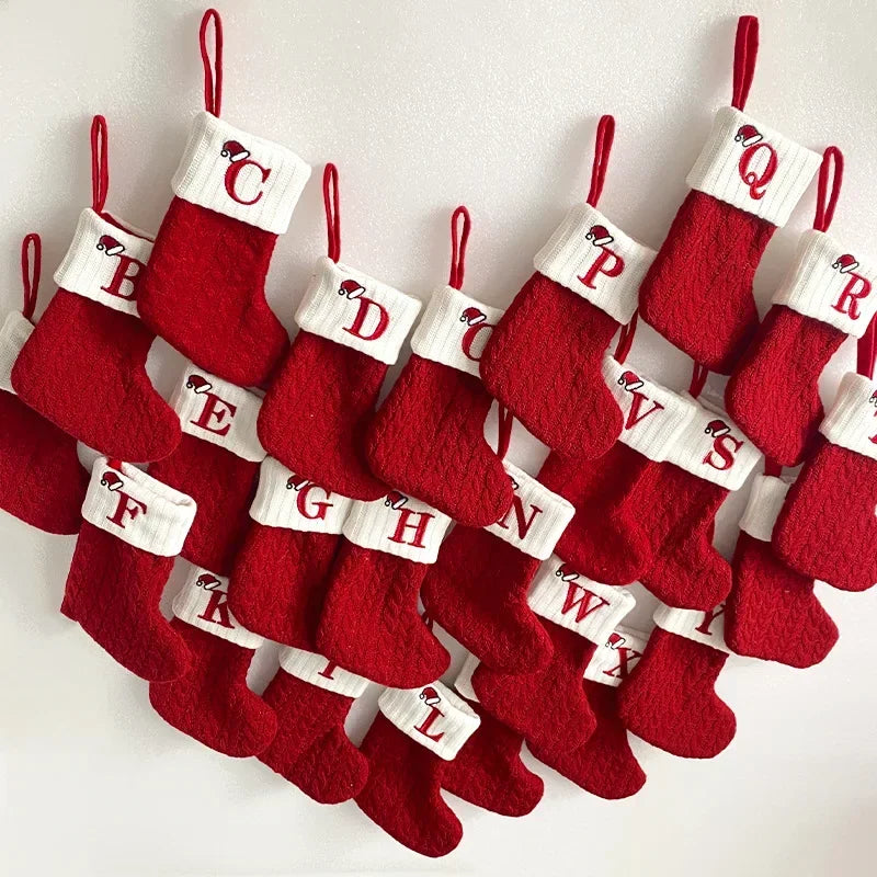 Initial Christmas Stocking | Custom | Red | Knitted Christmas Stocking | Personalized Christmas Stocking-Grace Aura
