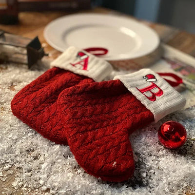 Initial Christmas Stocking | Custom | Red | Knitted Christmas Stocking | Personalized Christmas Stocking-Grace Aura