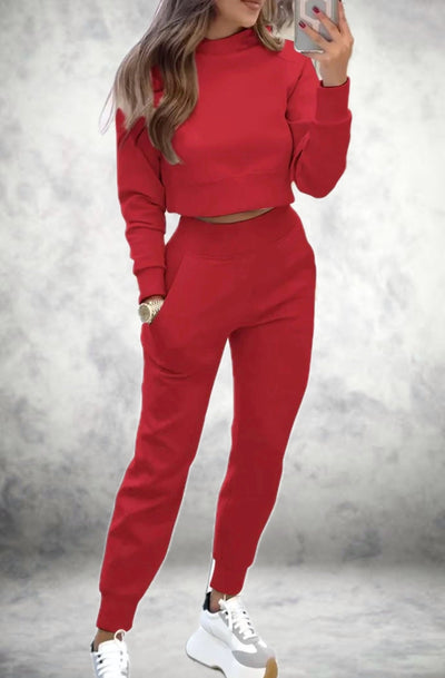 Jogger Set - Comfy - Cropped - Sweat Sets - Women's Clothing-Grace Aura