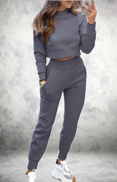 Jogger Set - Comfy - Cropped - Sweat Sets - Women's Clothing-Grace Aura