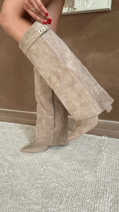 Knee High Boots | Chunky Heel | Zip-Up | Suede Boots | Women's Boots-Grace Aura