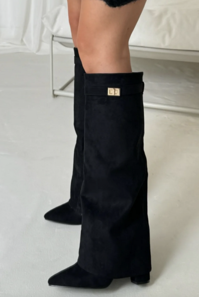 Knee High Boots | Chunky Heel | Zip-Up | Suede Boots | Women's Boots-Grace Aura