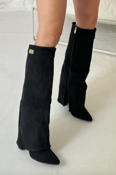 Knee High Boots | Chunky Heel | Zip-Up | Suede Boots | Women's Boots-Grace Aura