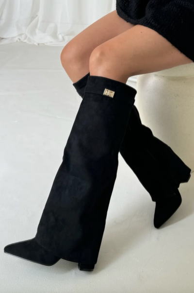 Knee High Boots | Chunky Heel | Zip-Up | Suede Boots | Women's Boots-Grace Aura