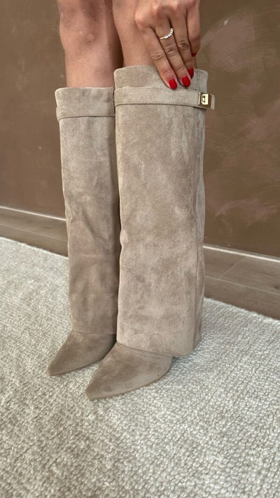 Knee High Boots | Chunky Heel | Zip-Up | Suede Boots | Women's Boots-Grace Aura