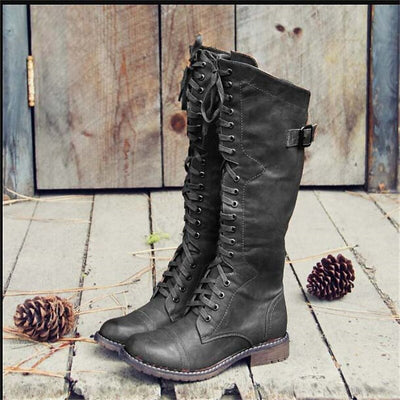 Knee High Boots | Lace-Up | Flat | Riding Boots | Women's Boots-Grace Aura