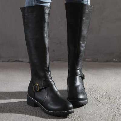 Knee High Boots - Women's Flat Wide Calf Leather Boots for Winter-Grace Aura