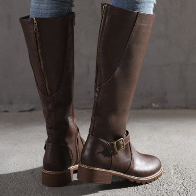 Knee High Boots - Women's Flat Wide Calf Leather Boots for Winter-Grace Aura