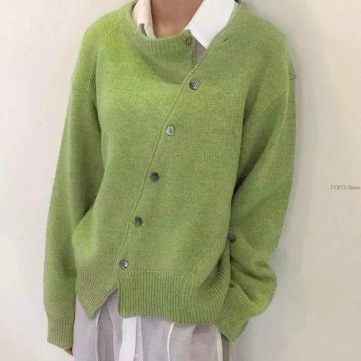 Knit Cardigan - Women's Oversized Button-Up Knitted Cardigan-Grace Aura