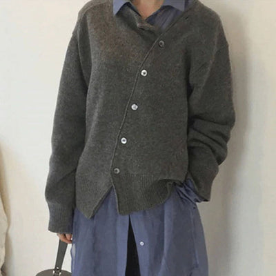 Knit Cardigan - Women's Oversized Button-Up Knitted Cardigan-Grace Aura