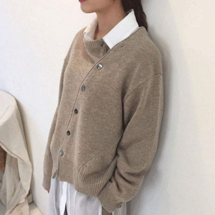 Knit Cardigan - Women's Oversized Button-Up Knitted Cardigan-Grace Aura