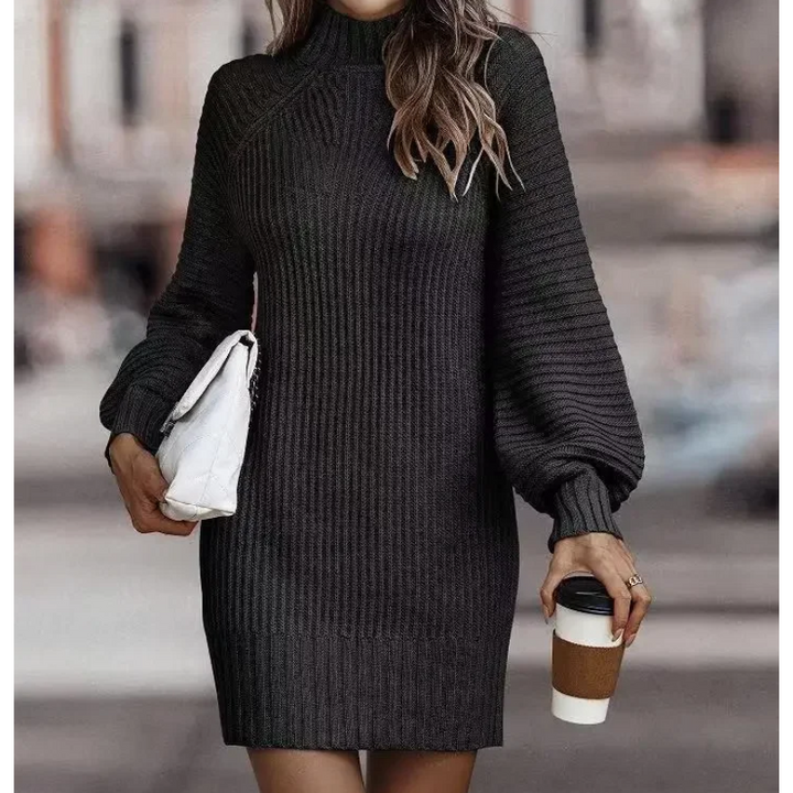 Knit Dress | Turtleneck | Long Sleeve | Jumper Dress | Womens Sweater Dress-Grace Aura