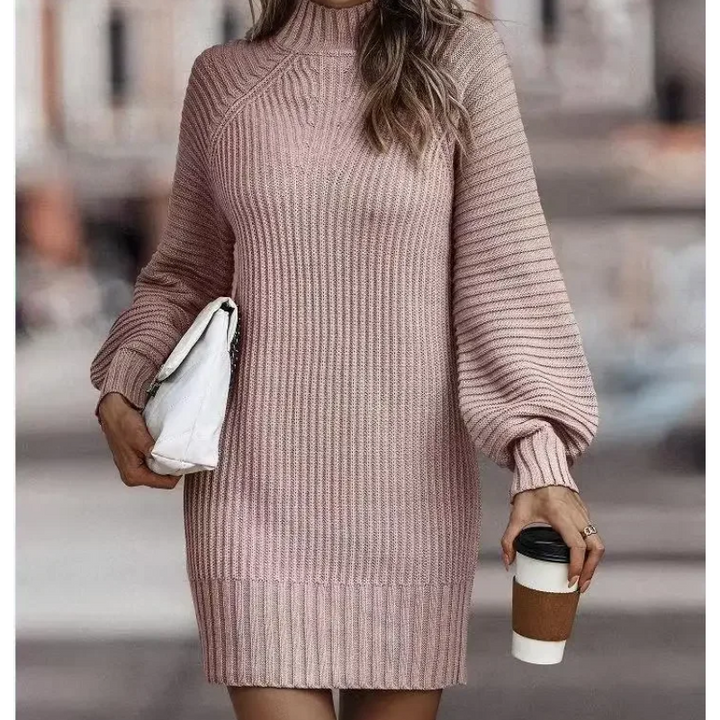 Knit Dress | Turtleneck | Long Sleeve | Jumper Dress | Womens Sweater Dress-Grace Aura