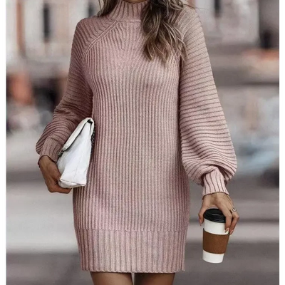 Knit Dress | Turtleneck | Long Sleeve | Jumper Dress | Womens Sweater Dress-Grace Aura