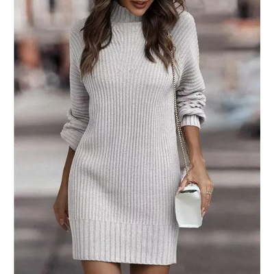 Knit Dress | Turtleneck | Long Sleeve | Jumper Dress | Womens Sweater Dress-Grace Aura