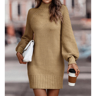 Knit Dress | Turtleneck | Long Sleeve | Jumper Dress | Womens Sweater Dress-Grace Aura