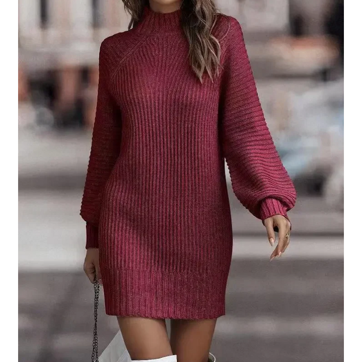 Knit Dress | Turtleneck | Long Sleeve | Jumper Dress | Womens Sweater Dress-Grace Aura