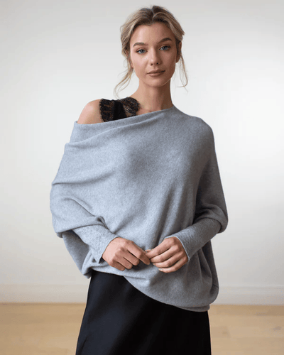 Knit Sweater - Women's Cozy Loose Fit Boat Neck Batwing Sweater-Grace Aura