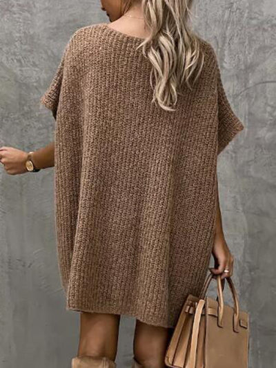 Knit Tunic - Women's Short Sleeve Knitted Mini Dress-Grace Aura