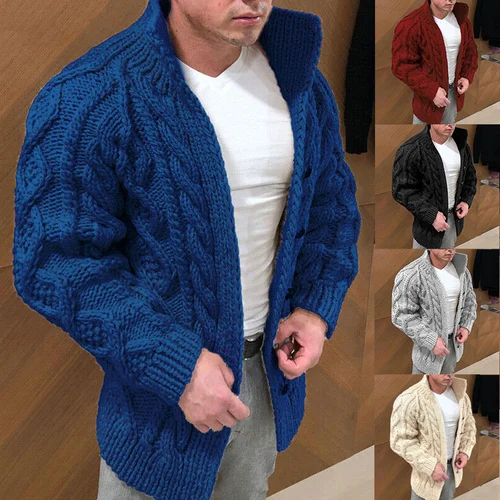 Knitted Cardigan | Button-Up | Cable Knit | Chunky Cardigan | Men's Cardigan-Grace Aura