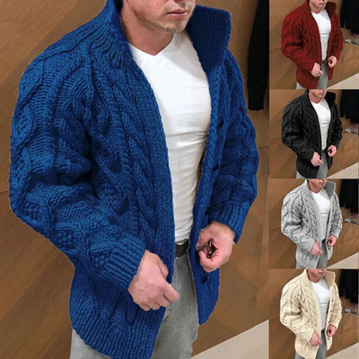 Knitted Cardigan | Button-Up | Cable Knit | Chunky Cardigan | Men's Cardigan-Grace Aura