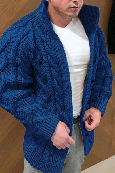 Knitted Cardigan | Button-Up | Cable Knit | Chunky Cardigan | Men's Cardigan-Grace Aura