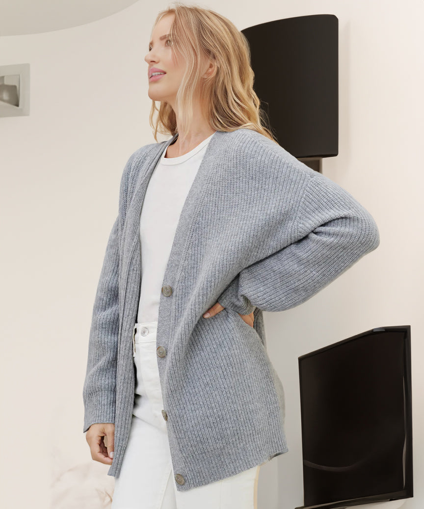 Knitted Cardigan | Button-Up | V-Neck | Oversized Cardigan | Women's Knitwear-Grace Aura