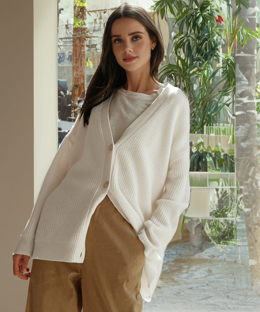 Knitted Cardigan | Button-Up | V-Neck | Oversized Cardigan | Women's Knitwear-Grace Aura
