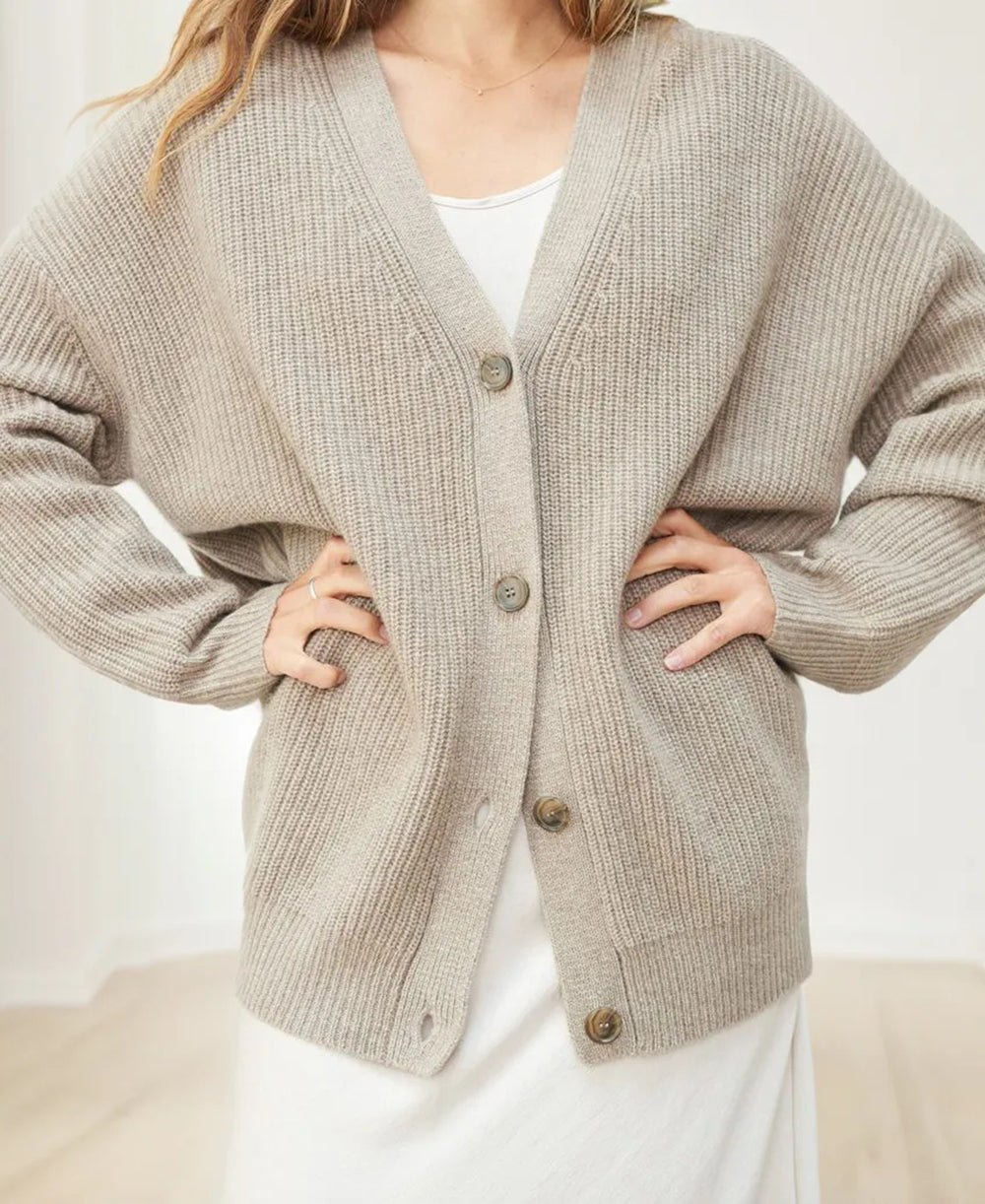 Knitted Cardigan | Button-Up | V-Neck | Oversized Cardigan | Women's Knitwear-Grace Aura