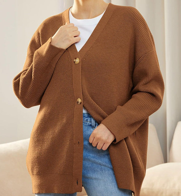 Knitted Cardigan | Button-Up | V-Neck | Oversized Cardigan | Women's Knitwear-Grace Aura